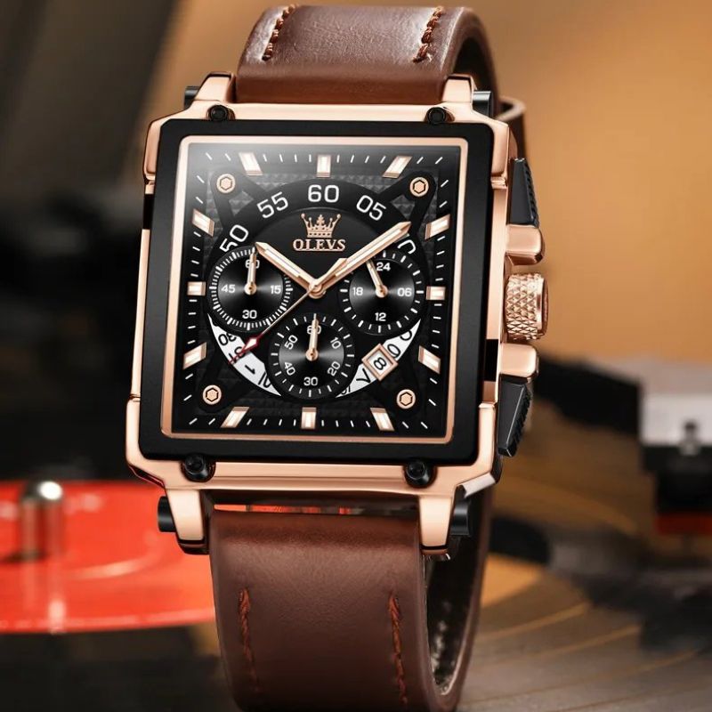 Montre chronographe à cadran carré fashion