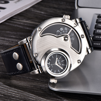 Montre à bracelet en cuir multi-fuseaux horaires