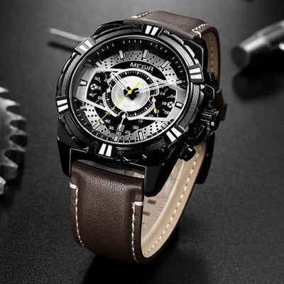 Montre de Sport Militaire Chronographe Quartz de Luxe en Cuir