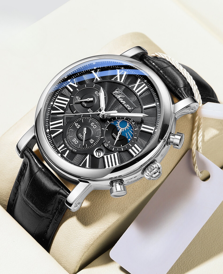 Montre Quartz avec Bracelet en Cuir de Luxe