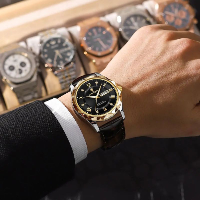 Montre à Quartz avec Bracelet en Cuir de Luxe