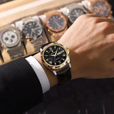 Montre à Quartz avec Bracelet en Cuir de Luxe