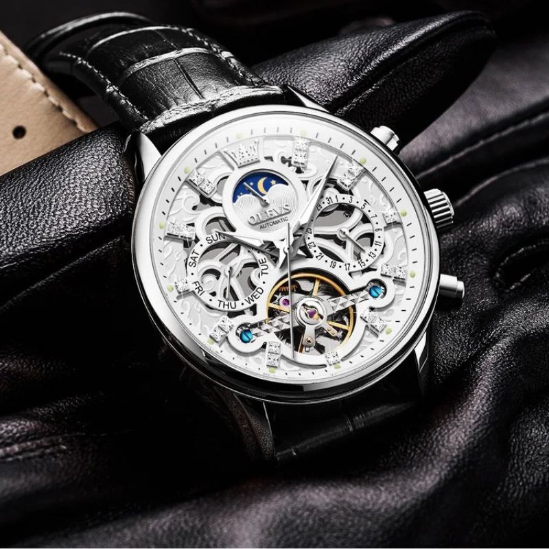 Montre Automatique Mécanique avec Bracelet en Cuir