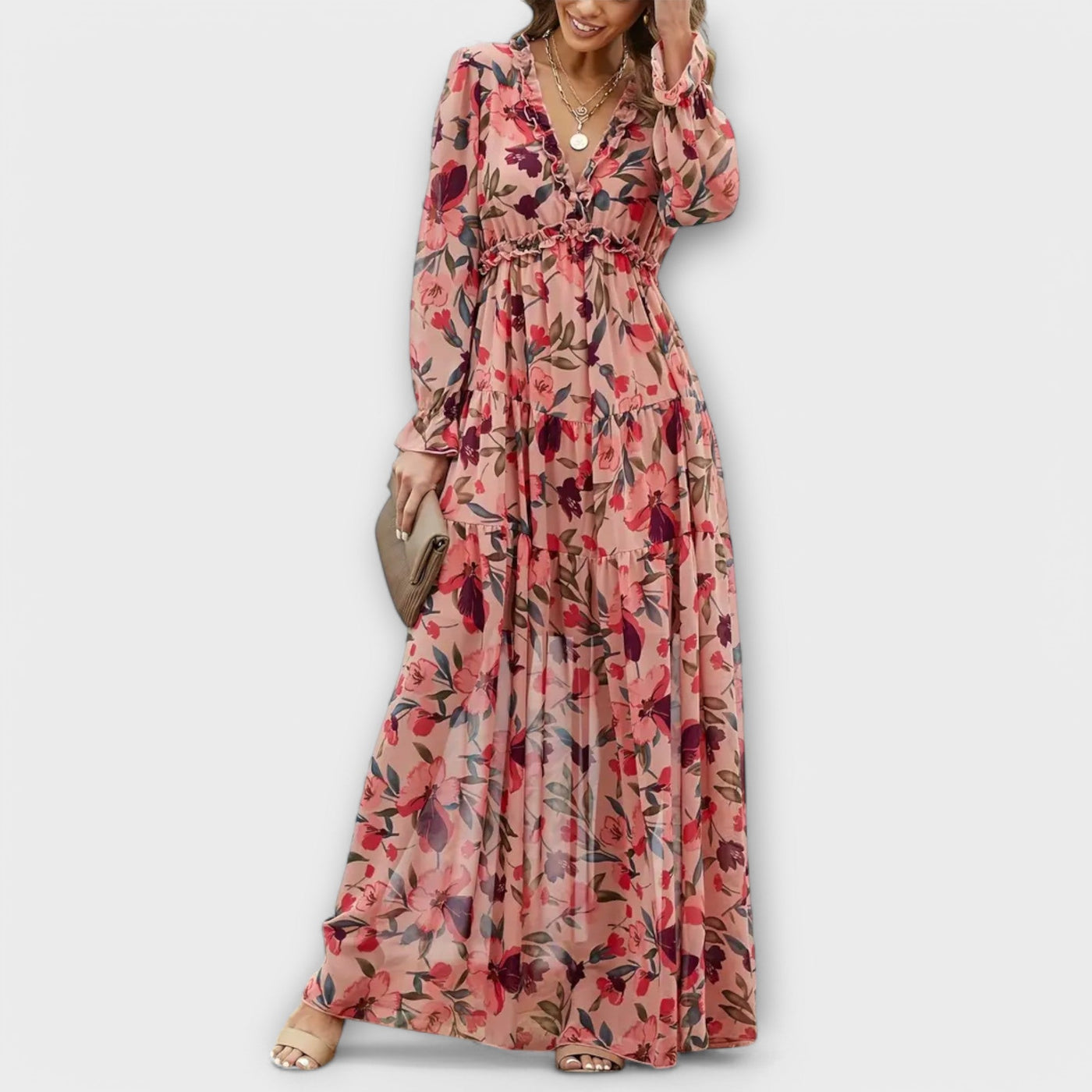 Elle | Robe Maxi Fleurie avec Décolleté en V