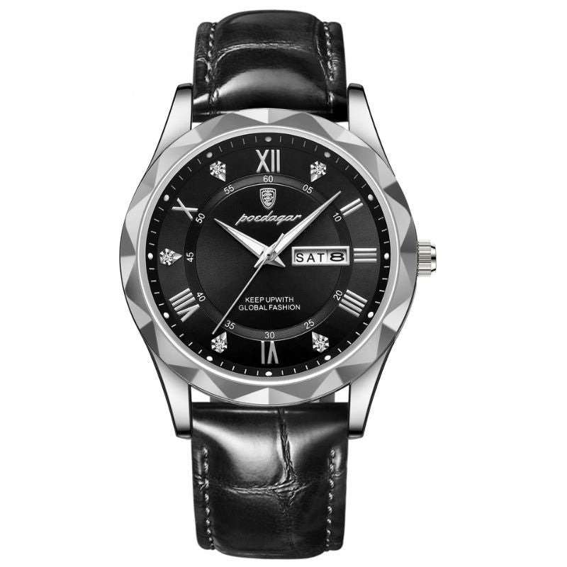 Montre à Quartz avec Bracelet en Cuir de Luxe