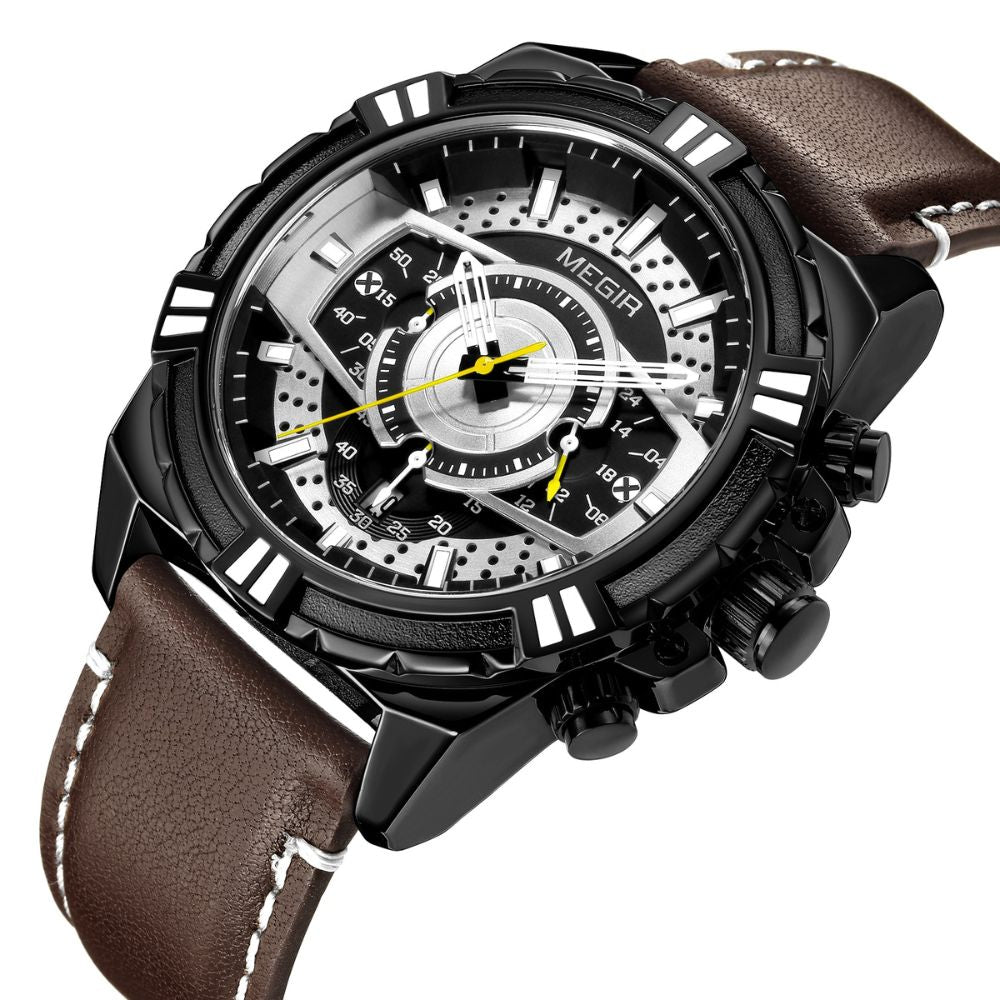 Montre de Sport Militaire Chronographe Quartz de Luxe en Cuir