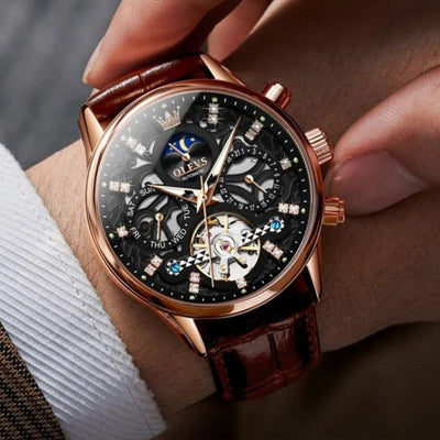 Montre Automatique Mécanique avec Bracelet en Cuir