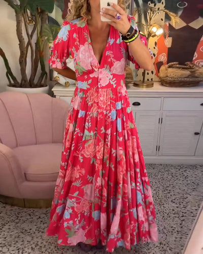 Catrisa™ | Robe à poches avec imprimé floral et décolleté en V