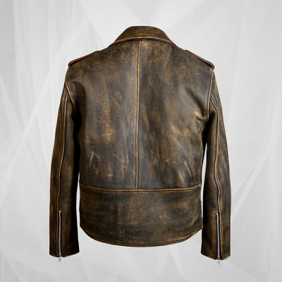 Veste de moto en cuir vintage avec un caractère audacieux