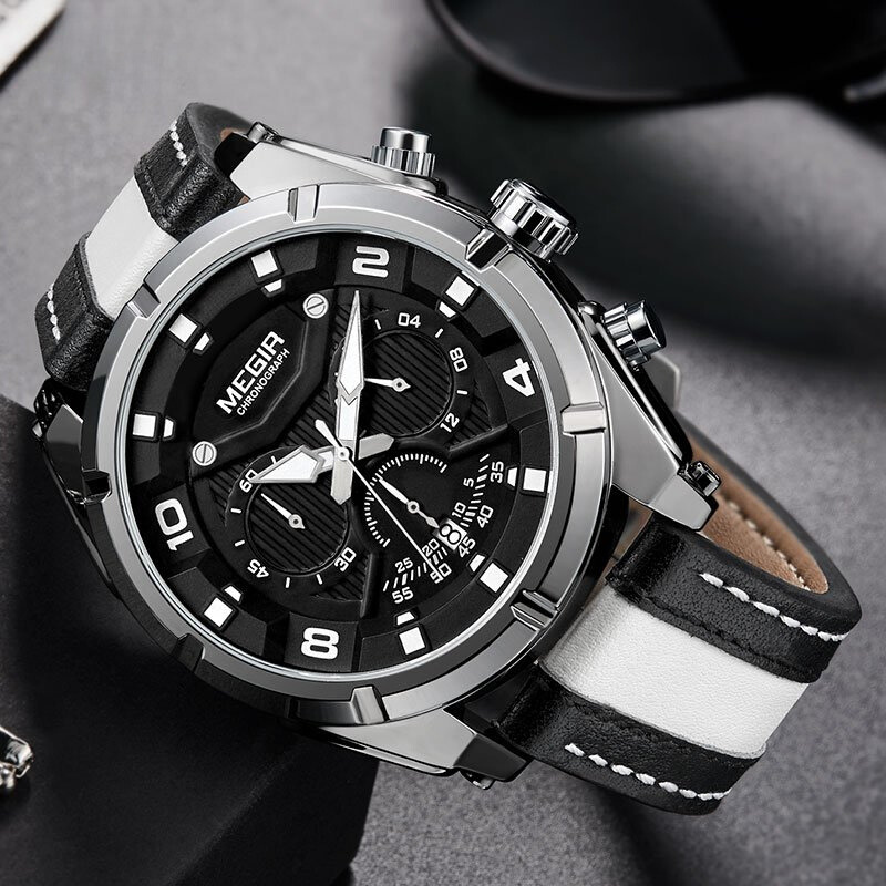 Montre Chronographe Sport Militaire en Cuir de Luxe