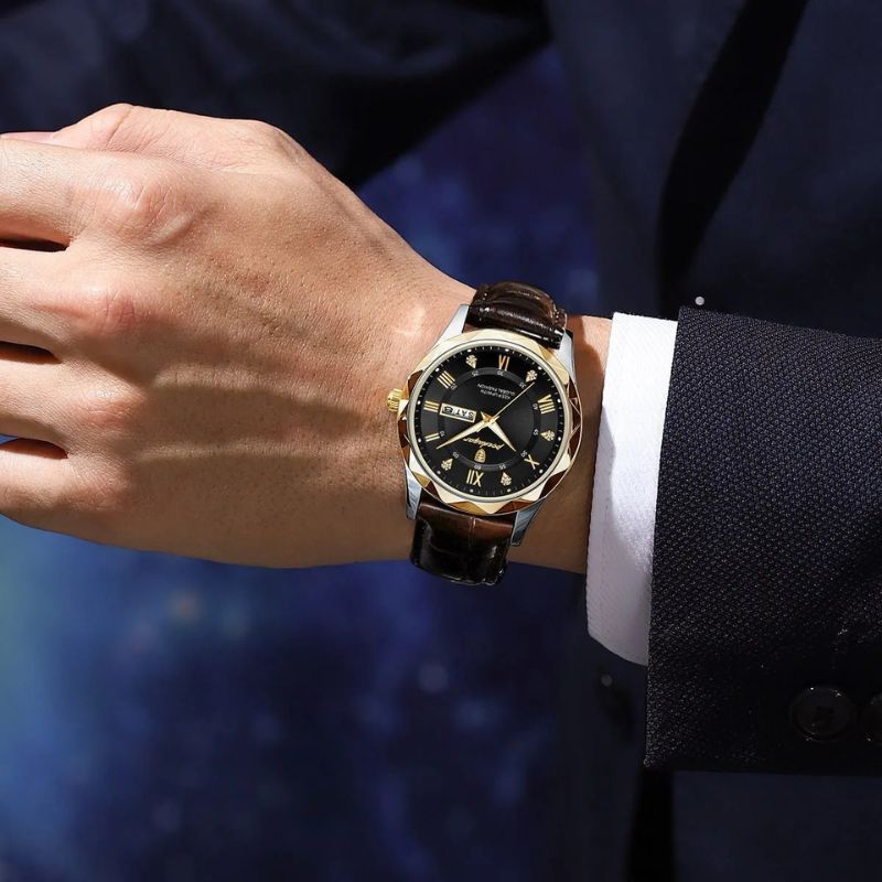Montre à Quartz avec Bracelet en Cuir de Luxe