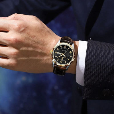 Montre à Quartz avec Bracelet en Cuir de Luxe