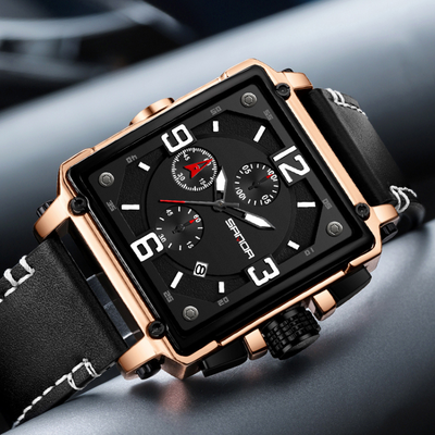 Montre tactique en cuir pour hommes avec quartz