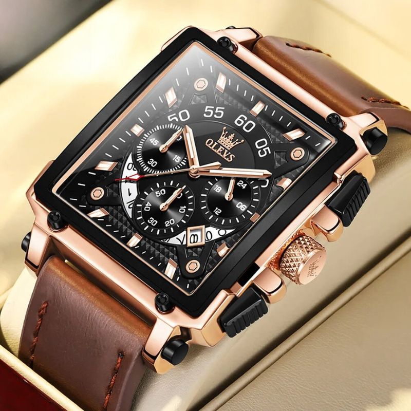 Montre chronographe à cadran carré fashion