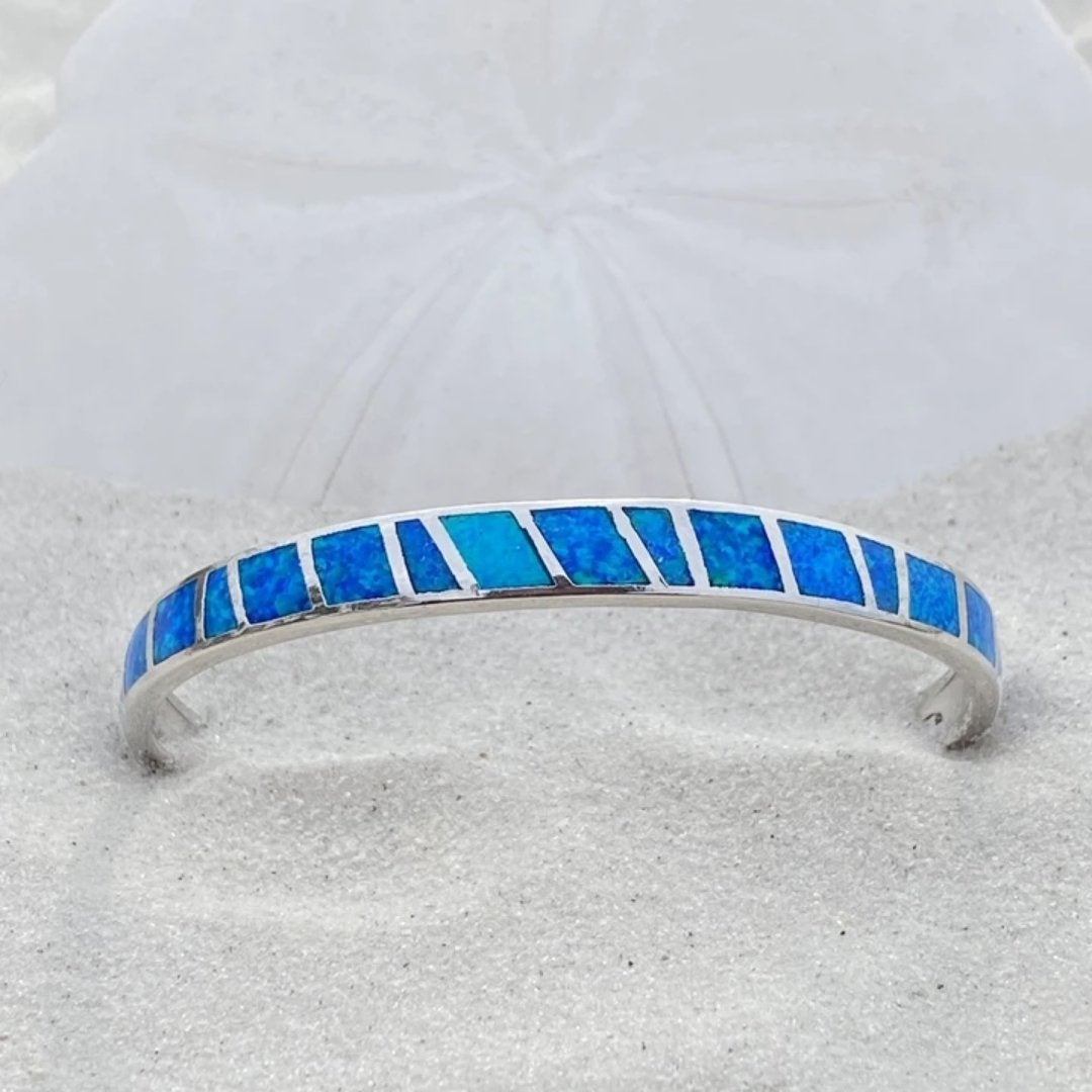 Bracelet en Opale Bleue et Argentée