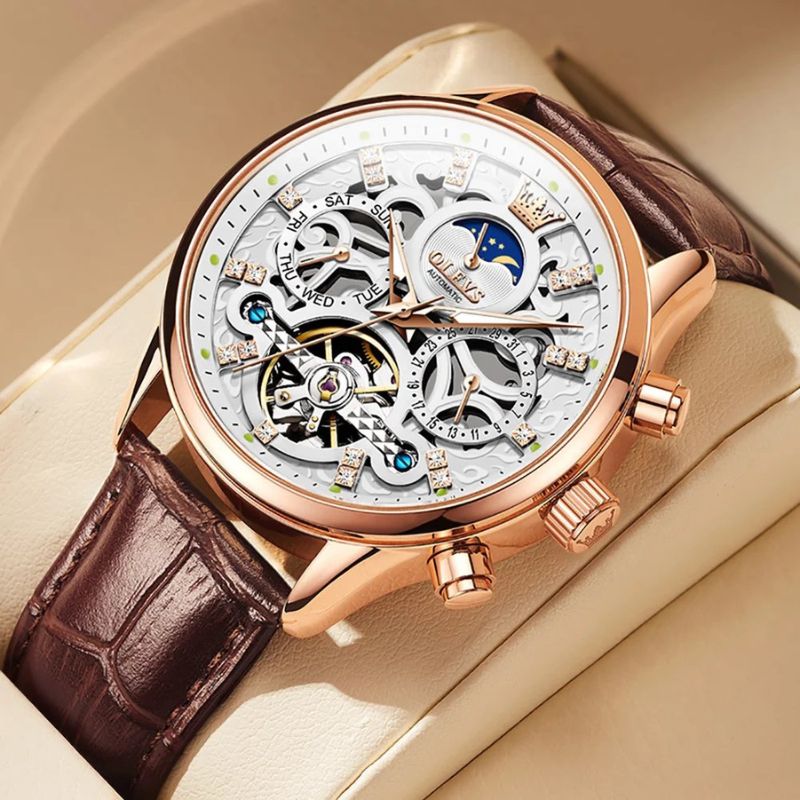 Montre Automatique Mécanique avec Bracelet en Cuir