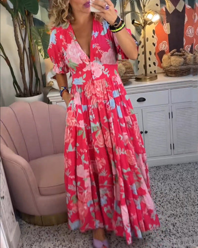 Catrisa™ | Robe à poches avec imprimé floral et décolleté en V
