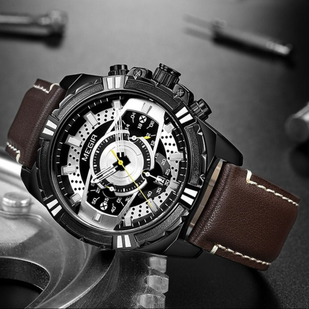 Montre de Sport Militaire Chronographe Quartz de Luxe en Cuir