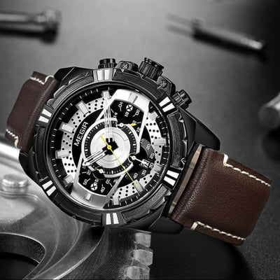 Montre de Sport Militaire Chronographe Quartz de Luxe en Cuir