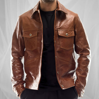 Veste classique en cuir d'agneau élastique