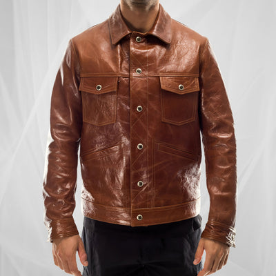 Veste classique en cuir d'agneau élastique