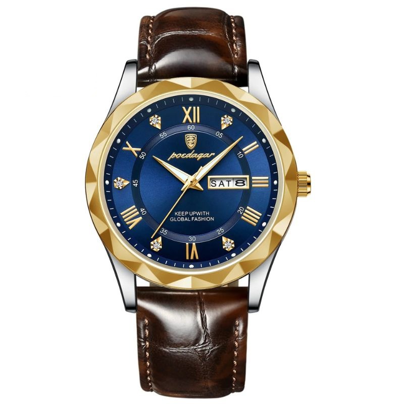 Montre à Quartz avec Bracelet en Cuir de Luxe