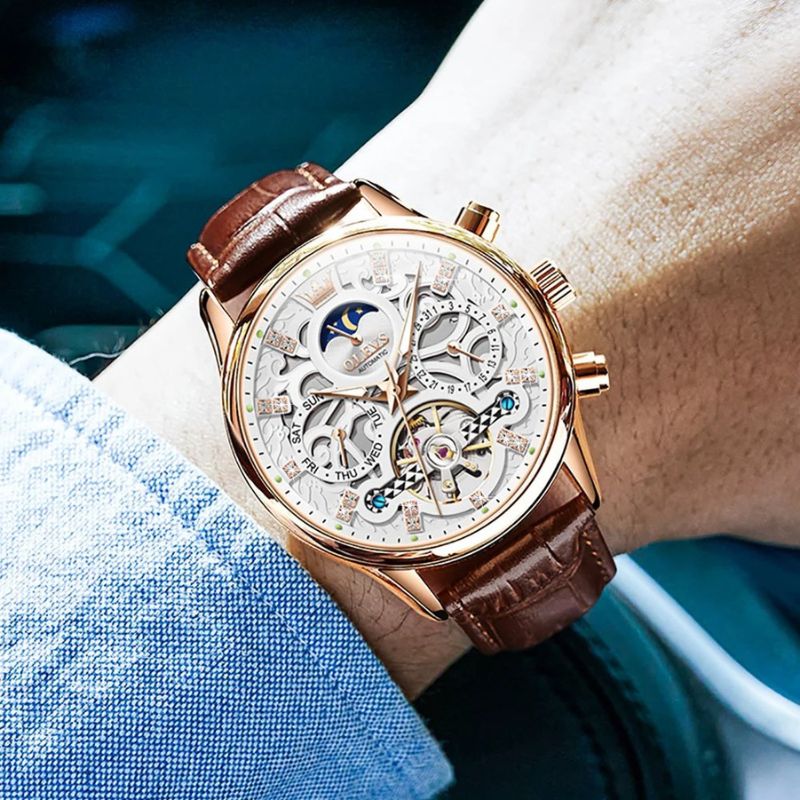 Montre Automatique Mécanique avec Bracelet en Cuir