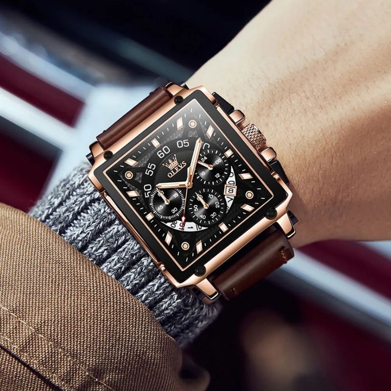 Montre chronographe à cadran carré fashion