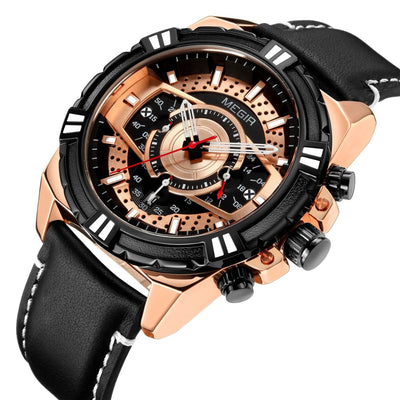 Montre de Sport Militaire Chronographe Quartz de Luxe en Cuir