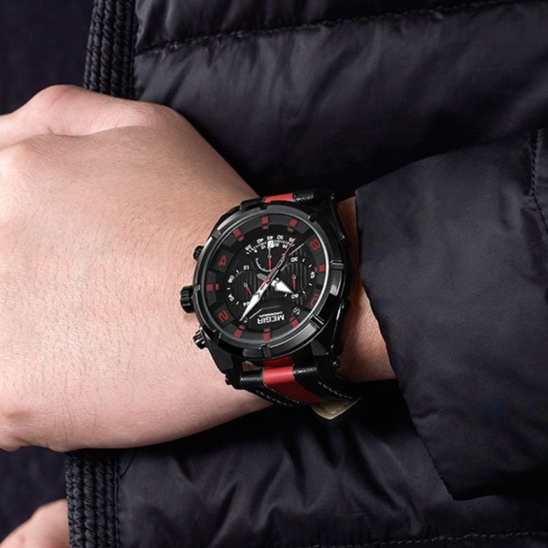 Montre Chronographe Sport Militaire en Cuir de Luxe