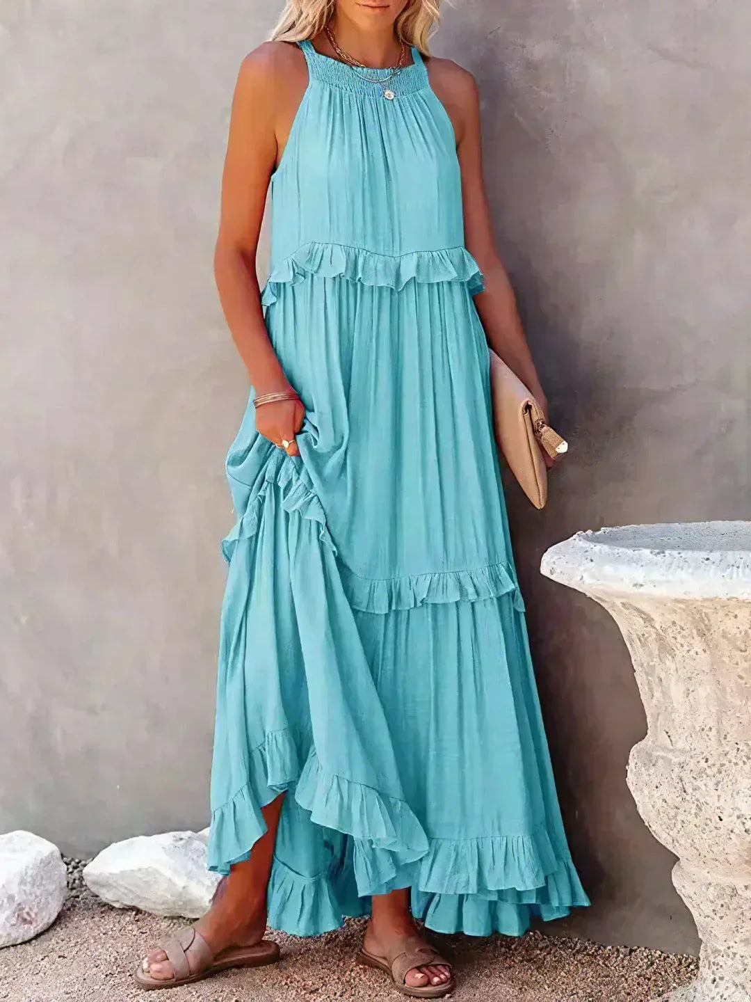 Sarah | Robe Maxi Volante Halter (Quasi épuisé)