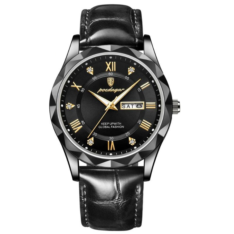 Montre à Quartz avec Bracelet en Cuir de Luxe