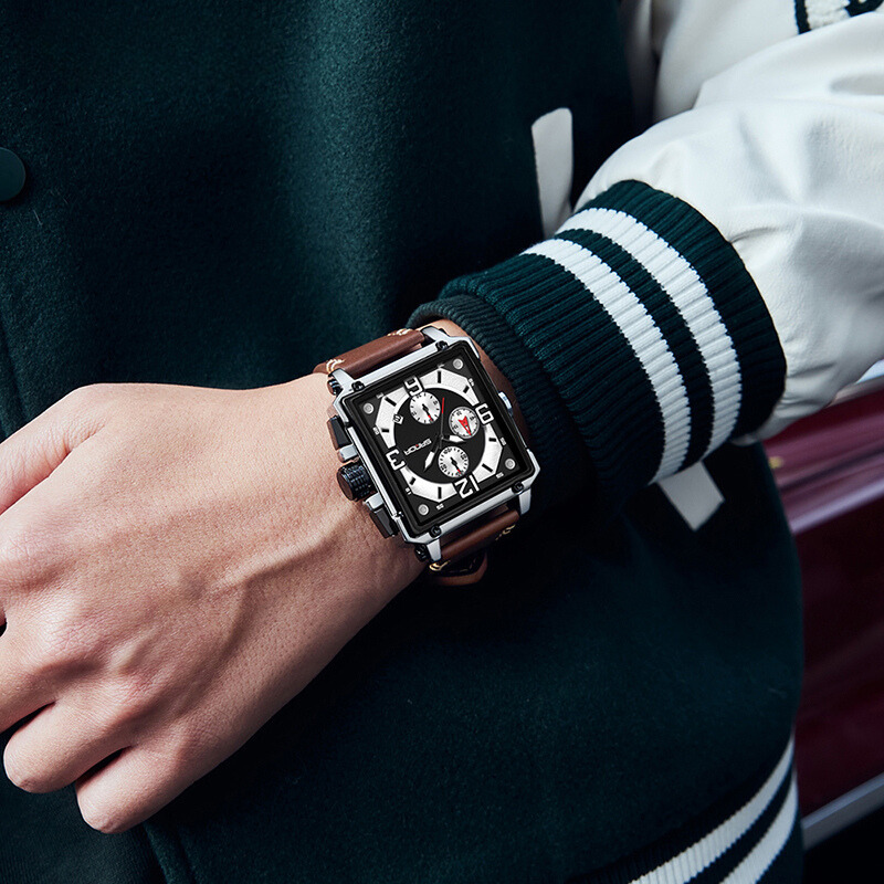 Montre tactique en cuir pour hommes avec quartz