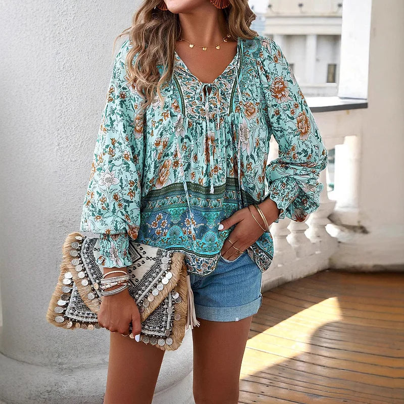 Sallie™ | Haut Bohémien Fluide avec Motif Floral