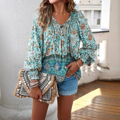 Sallie™ | Haut Bohémien Fluide avec Motif Floral