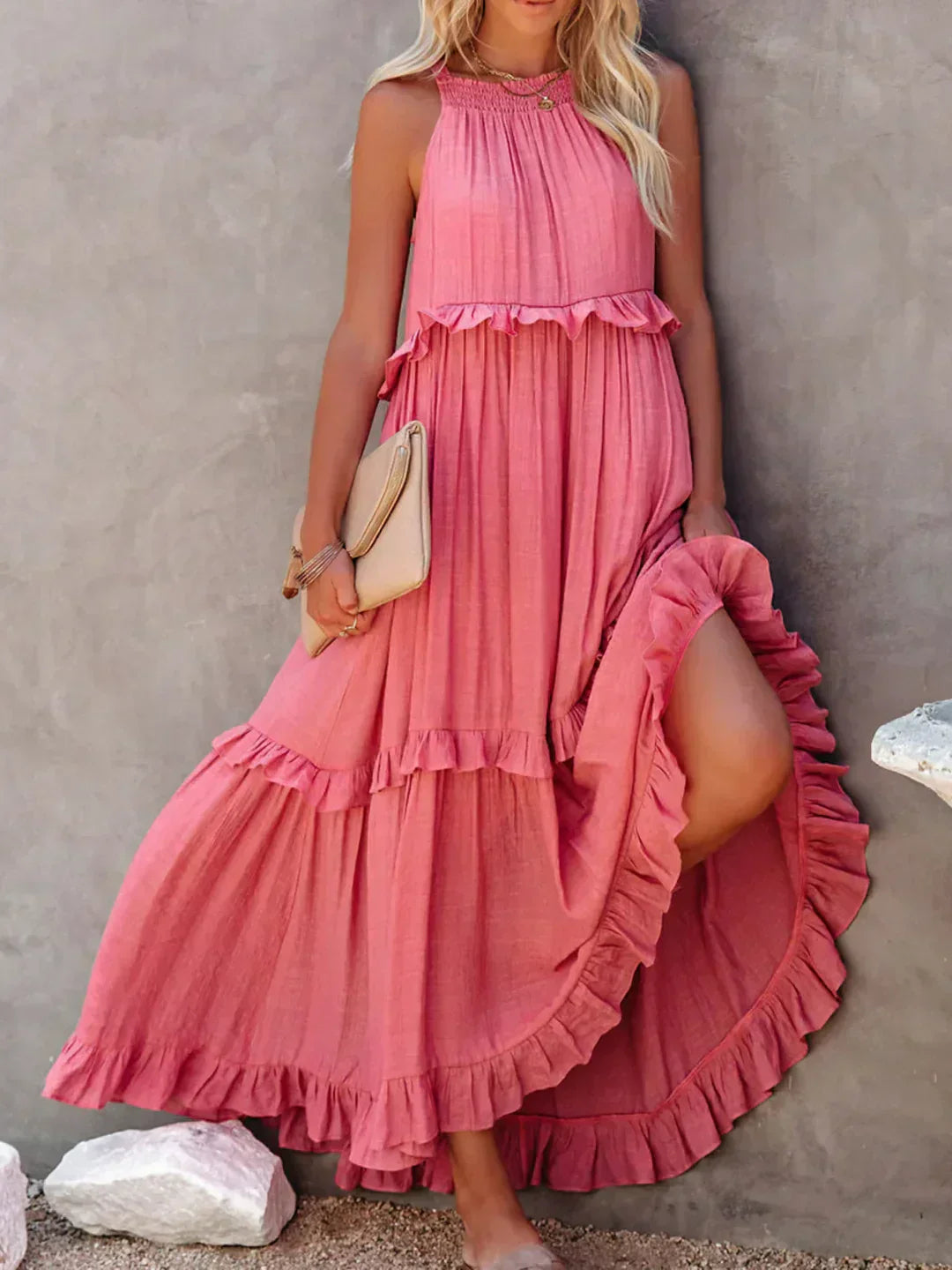 Sarah | Robe Maxi Volante Halter (Quasi épuisé)