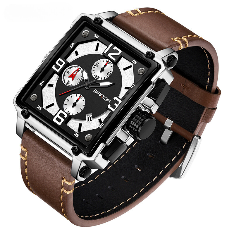 Montre tactique en cuir pour hommes avec quartz