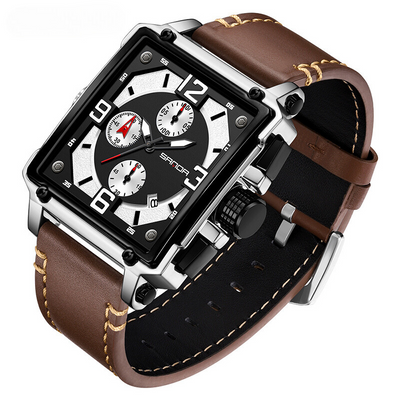 Montre tactique en cuir pour hommes avec quartz