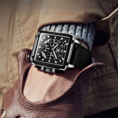 Montre chronographe à cadran carré fashion