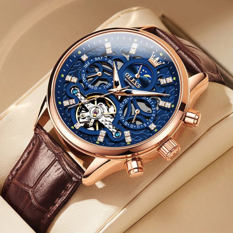 Montre Automatique Mécanique avec Bracelet en Cuir