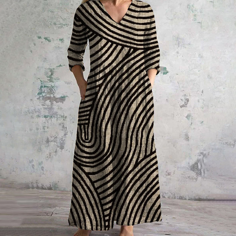 Elisa | Robe à Motif Rayé avec Décolleté en V
