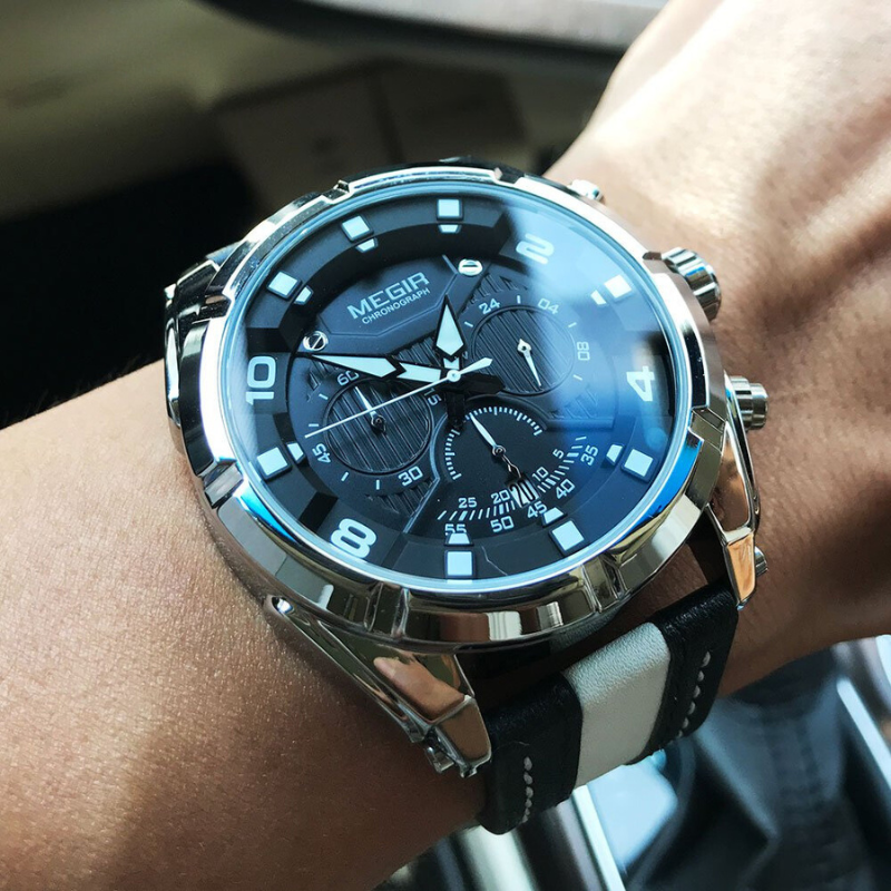 Montre Chronographe Sport Militaire en Cuir de Luxe