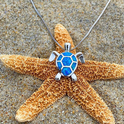 Collier et Boucles d'Oreilles en Tortue Marine en Opale et Argent