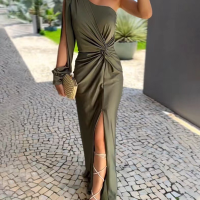 Alisa - Robe longue de luxe à épaule unique pour femme
