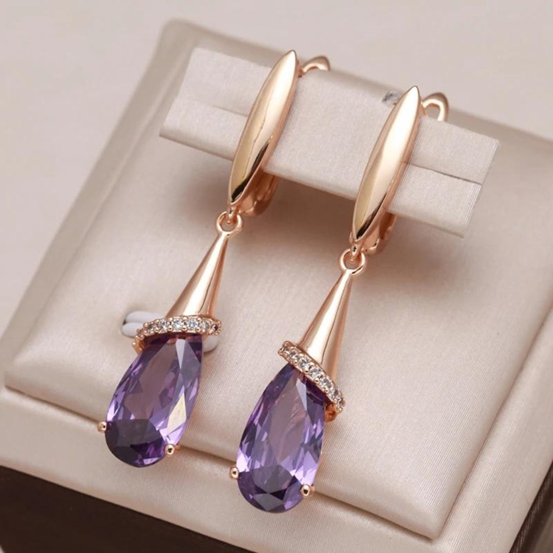 Boucles d'Oreilles en Zirconia Violet en Or