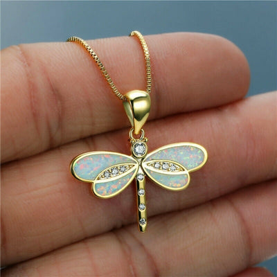 Collier de Libellule en Or avec Opale