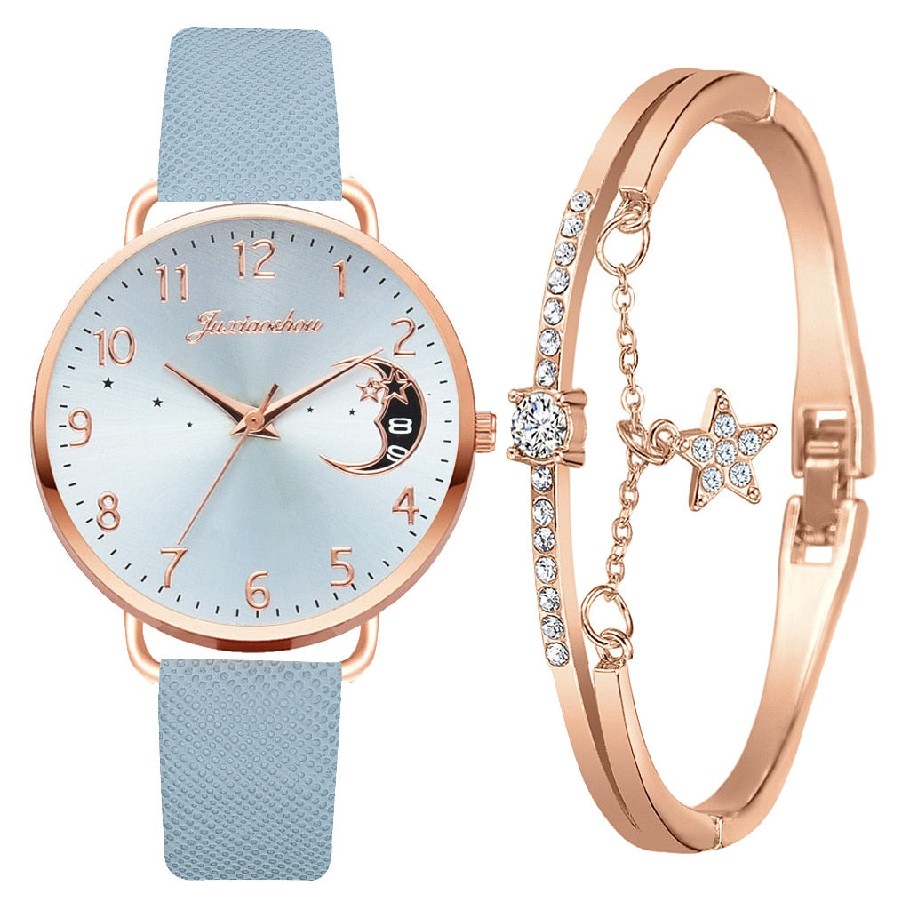 Montre à cadran avec numéros lunaires et ensemble de bracelets