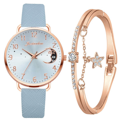 Montre à cadran avec numéros lunaires et ensemble de bracelets