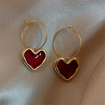 Boucles d'Oreilles en Cœurs Rouges