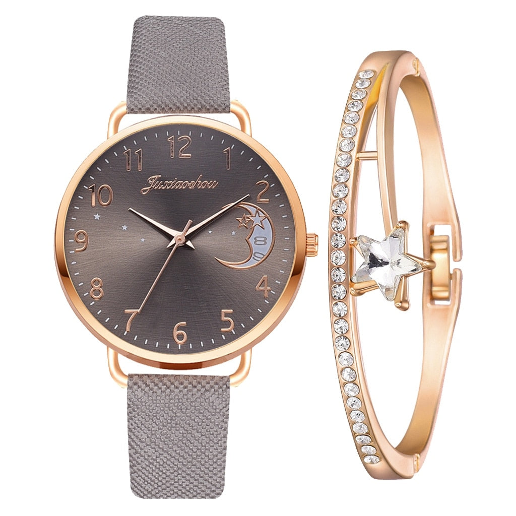 Montre à cadran avec numéros lunaires et ensemble de bracelets